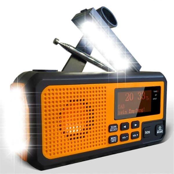 DAB373BT Kammen pyöritysradio +FM BT Hätäradio 5000 mAh Akulla Aurinkoenergialla Herätyskellolla Blackout E-Perfet