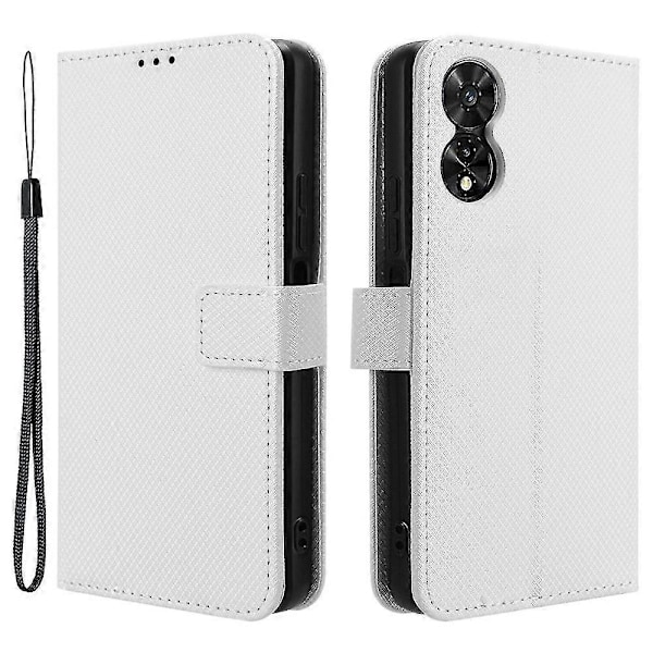 Kompatibel med TCL 505 T509K T5094 Fodral Diamanttextur PU Läder Kortplatser Ställ Telefonskal - Perfekt White