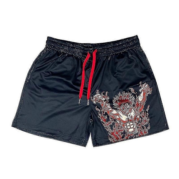 Japanilainen Anime Shortsit Baki Haman Painettu Miesten Katukahvit Shortsit Rento Löysä Miesten Elastinen Vyötärö Mustat Shortsit - Perfet black4 XL
