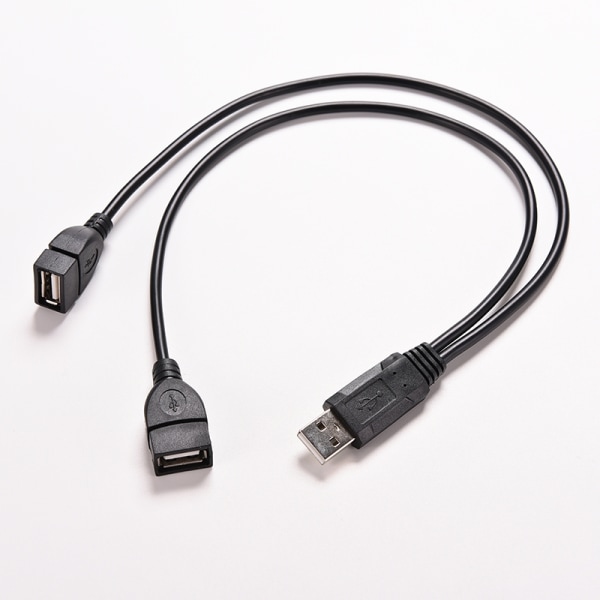 USB 2.0 A hann til 2 doble USB hunn Jack Y Splitter Hub Power C Black 1pc
