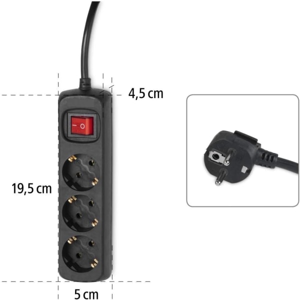 Strømuttak med 3 uttak 1,4 meter sort - Perfet (1,4M , 3-vägs)