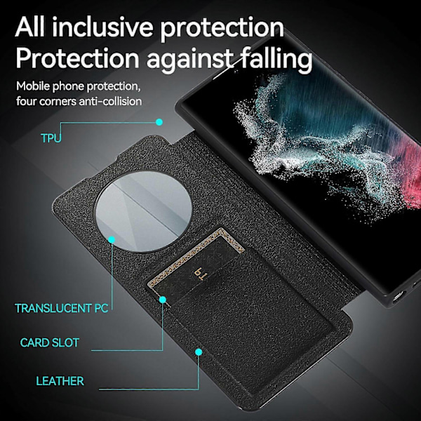 Fodral för Samsung Galaxy S24, Smart Sleep/Wake Up Funktion Visningsfönster Premium Läder Flipfodral med Kortplats, Ställ Trådlös Laddning-Perfekt green S24 plus