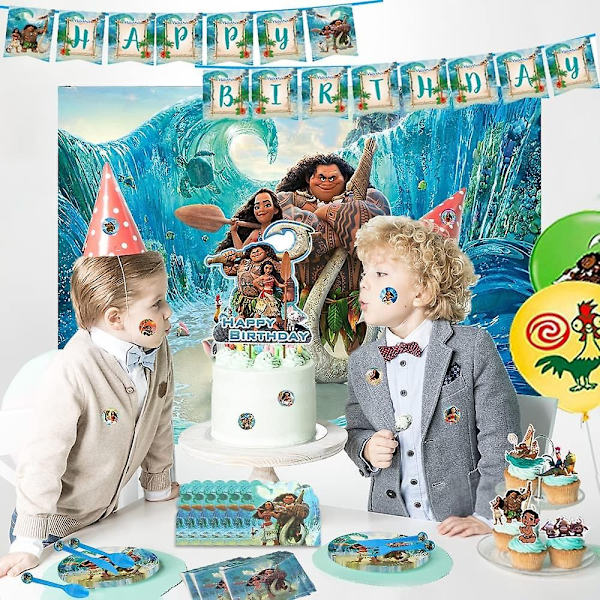Moana Fødselsdagsfest Tilbehør - 172 stk Moana Fødselsdagsfest Dekorationer Moana Fest Tilbehør Inkluderer Moana Banner Balloner Cupcake Toppers Dug T