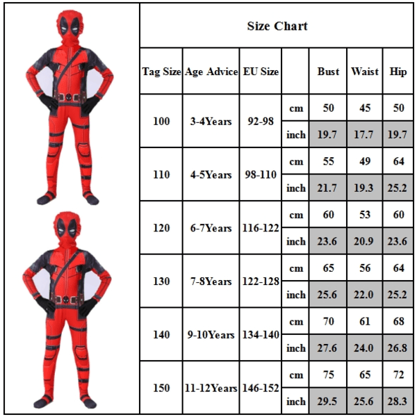 Halloween Cosplay Superhero Deadpool -asu Kids Fancy Party - Perfet