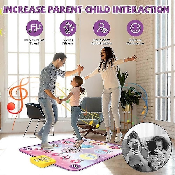 Dansematte, Dansespill Lekegave for Jenter og Gutter 3-12 år, Danseplate med Trådløs Bluetooth, 9 Utfordrende Spillmoduser - Perfekt Purple