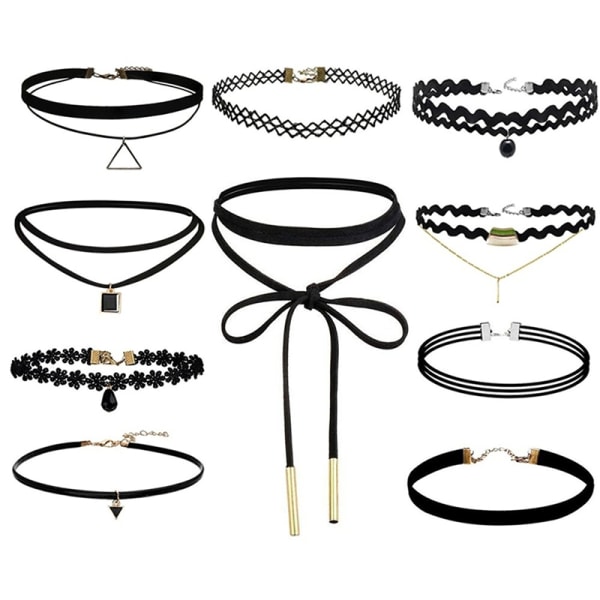 10 pieces Choker Necklace Black Classic Velvet Stretch Gothic - Perfet