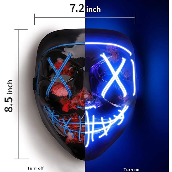 Värikäs LED-naamio kasvoille Halloween-juhliin, pelottava karnevaali, hehkuva LED-naamio kasvoille Halloween-juhliin, LED-naamio. - Täydellinen