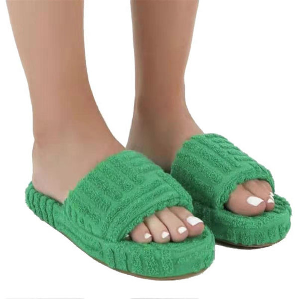 Terry Håndklæde Slider Tøfler til Kvinder Piger Slip-on Plys Sko Husholdning Vinter Forsyning-Perfet Green 36
