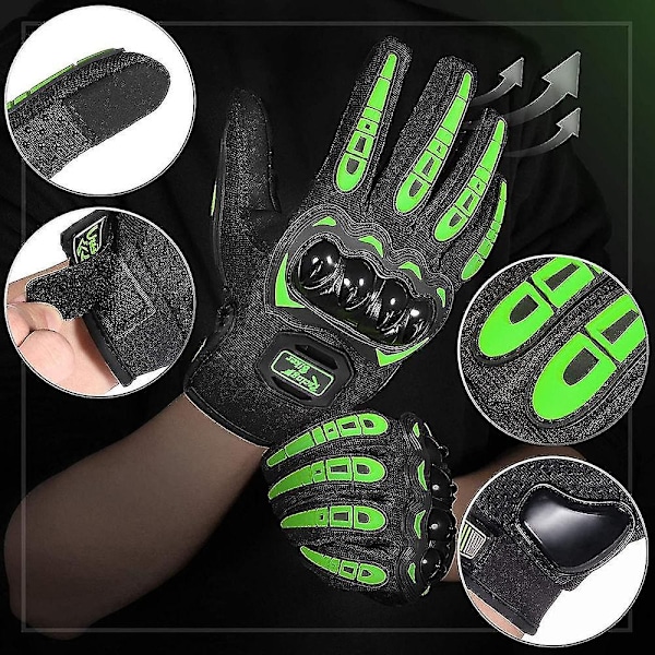 Motorsykkelhansker Full Finger Touchscreen Motorsykkelhansker med Hard Knuckle-Perfet Green M