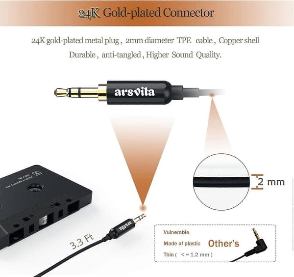 2025 Nyeste Bil Stereo Kassett til Aux Adapter, 3.5mm Aux Kabel med Adapter,-Perfekt