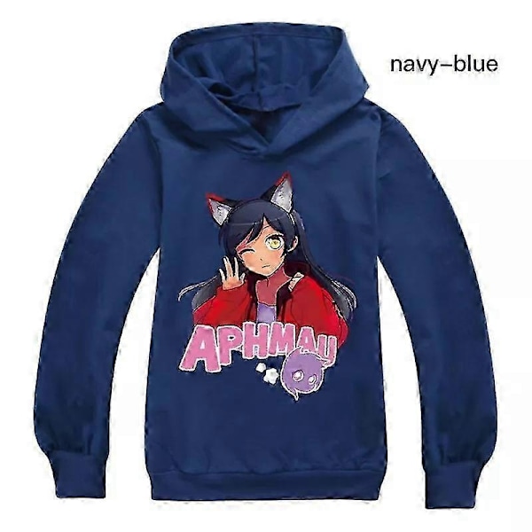 Helt ny casual långärmad huvtröja för pojkar och flickor Aphmau barn huvtröja topp Present-Perfekt Navy Blue 11-12Years
