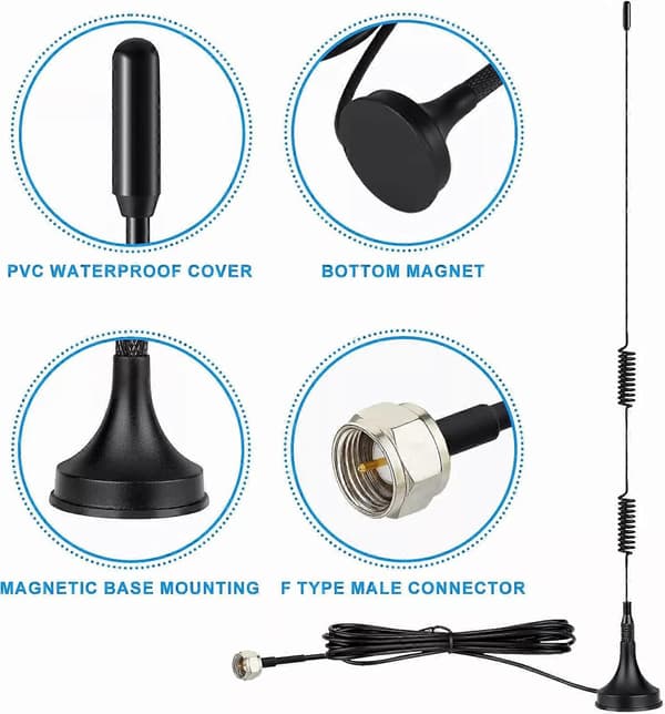 DAB UKW FM Radioantenne 7dBi med 3m kabel og magnetisk base for digitalradio - Perfekt