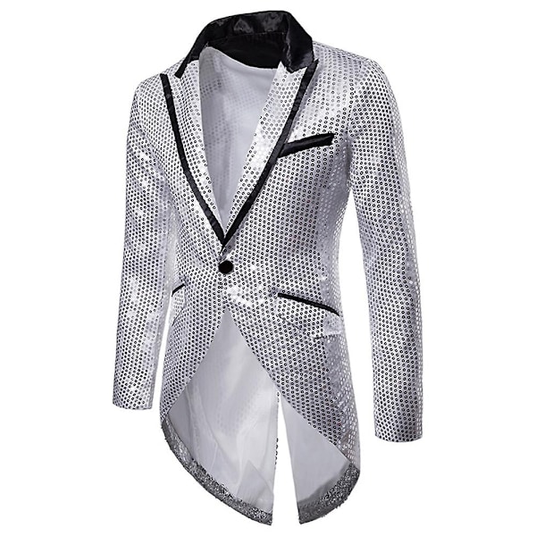 Sliktaa Herre Paljett Svalehalefrakk Jakke Fest Show Tux Kjole Frakk - Perfekt Silver XL