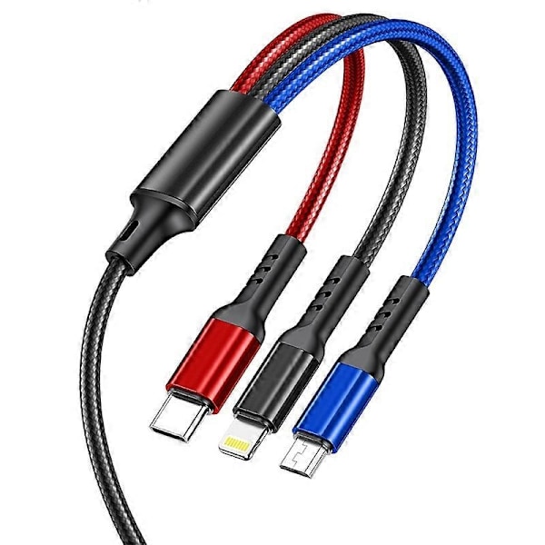 awei CL-971 3 i 1 1.2m 2.4A USB till 8 Pin + Micro USB + USB-C / Type-C Multi Laddningskabel - Perfekt