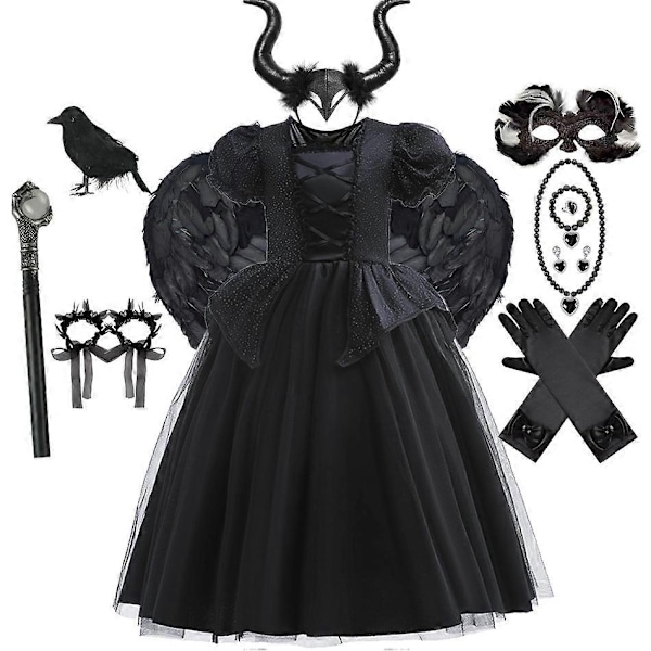 Disney Tyttöjen Maleficent-Mekko Lapsille Paha Kuningatar Keiju Halloween-Puku Lapsille Demoni Kuningattaren Vaatteet Karnevaali Musta Noita Mekko-Täydellinen Maleficent Dress D 3T (Tag 110)
