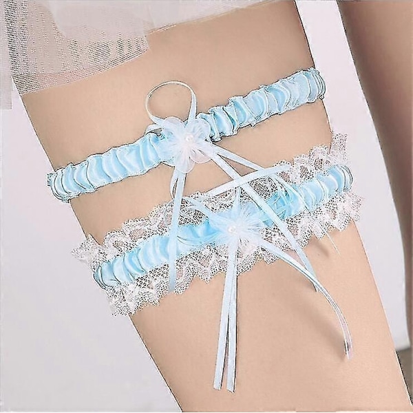 Brudstrumpband, damstrumpband bröllop brudstrumpband balstrumpband underkläder benstrumpband - Perfekt Blue