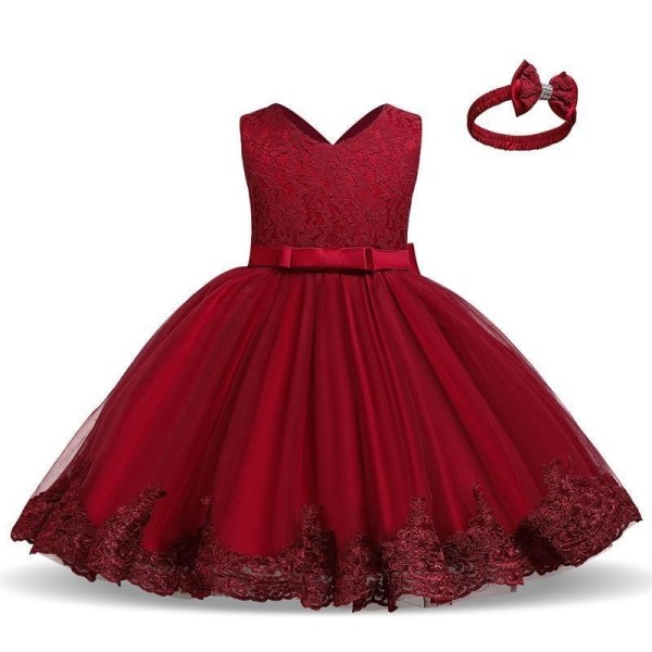 Perfekta Princess festklänningar med rosett och pannband - Perfet Red 120  cm