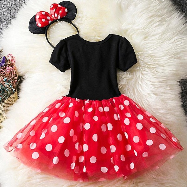 Børn Piger Minnie Mouse Polka Dot Kortærmet sløjfe Tutu Tulle Kjole Fødselsdagsfest kjoler Red 2-3 Years