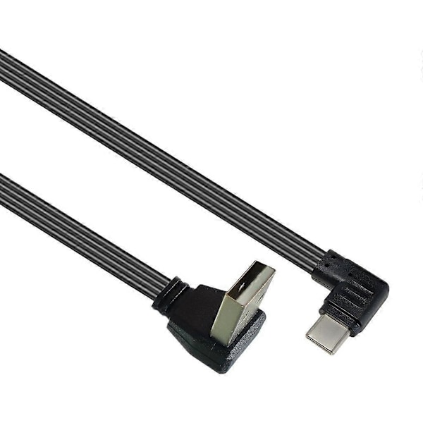90 Graders Vinklet USB 2.0 til Type C Fladt Kabel Datakabel til Telefoner og Bærbare Computere - Perfekt 0.3m AMUP CMLE