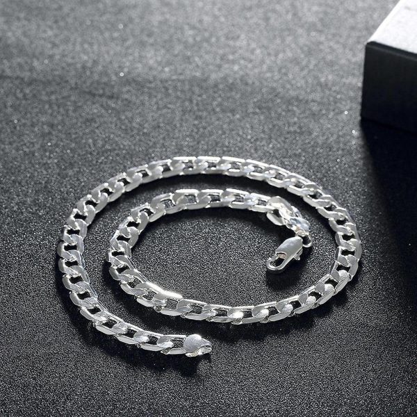 925 Sterling Silver Halsband för män 20inches Classic 8mm Chain Lyx Smycken Bröllop Julklappar - Perfet