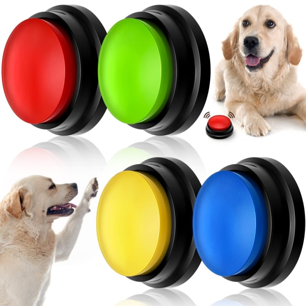 Stemmeoptagelsesknapper Interaktivt legetøj til kæledyr Kommunikationstræning Bip Svar Buzzer til kæledyr, hunde, baby CNMR - Perfet 4pcs (Random Color)
