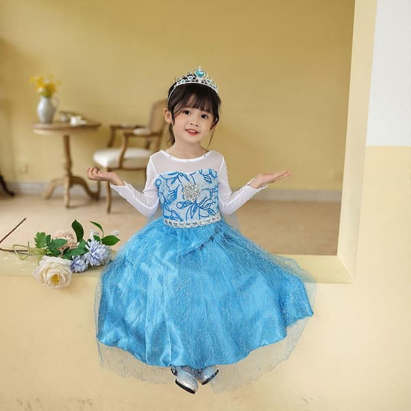 Barn Flickor Blå Klänning Kostym Prinsessklänningar Fancy Cosplay-Perfekt Aqua blue 110