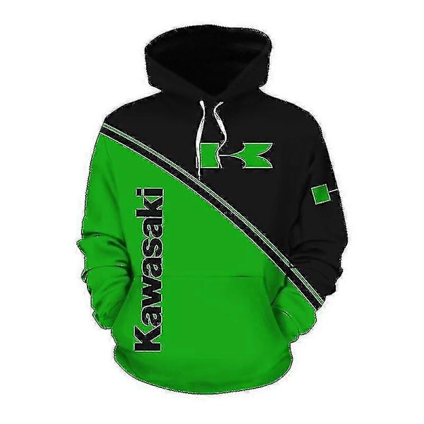2022 Våren & Hösten Ny Kawasaki 3D-skrivare Digital Tryckt Dragkedja Hoodie Motorcykel Löpning Hoodie Herr & Dam Ny Perfekt 140 XXS