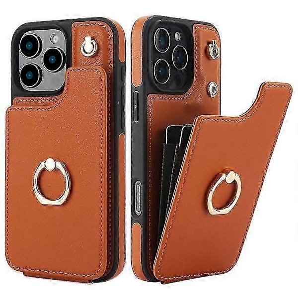 Kompatibel med iPhone 16 Pro Max Cover Kortholder Støtteben PU+TPU Telefon Cover med Skulderrem - Perfekt Brown