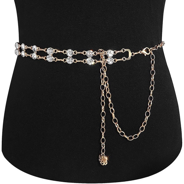 Creative Chain Belt Fashion Alloy metalliseos tekojalokivi Double L- Perfet Gold