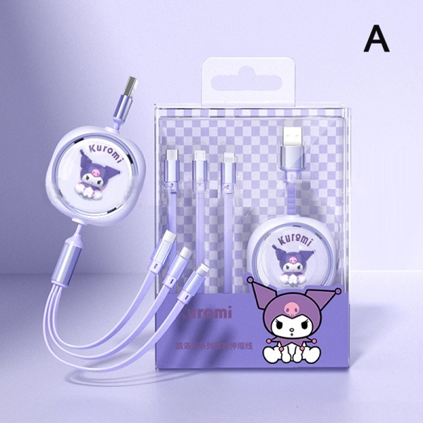 Sanrio Hellokitty Kuromi My Melody One-To-Three Data Cable - Perfet Purple