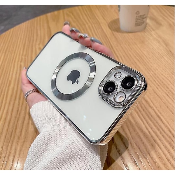 Genomskinligt magnetiskt telefonfodral för iPhone 14 13 12 11 Mini Pro Max Plus med MagSafe-Perfekt Silvery iPhone 13