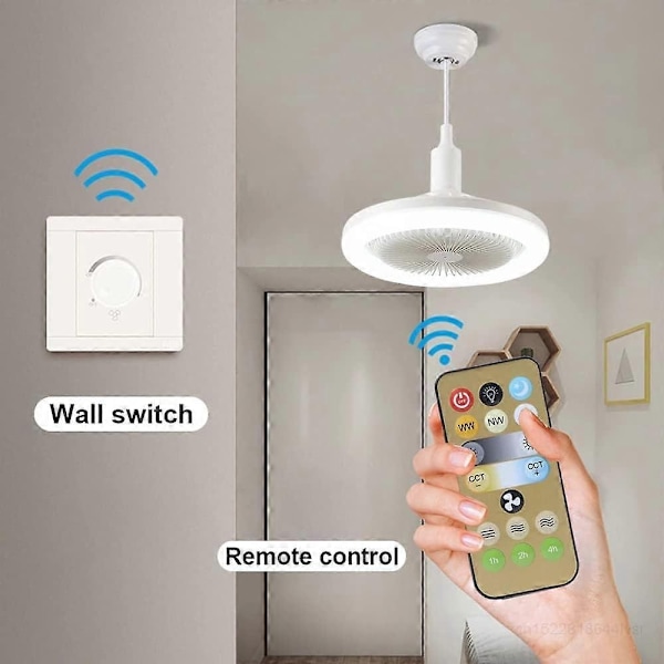 Tyst Takfläkt, Takfläkt med Belysning och Fjärrkontroll med 30W LED Inbyggd Lampa och Fjärrkontroll Dimbar E27 Fläkt Sovrum Matsal - Perfekt