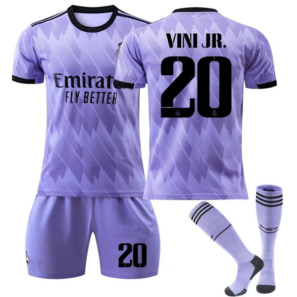 Ny säsong 2022-2023 Real Madrid Fotbollströja Fotbollsuniformer VINI JR. 20- Perfekt VINI JR. 20 S