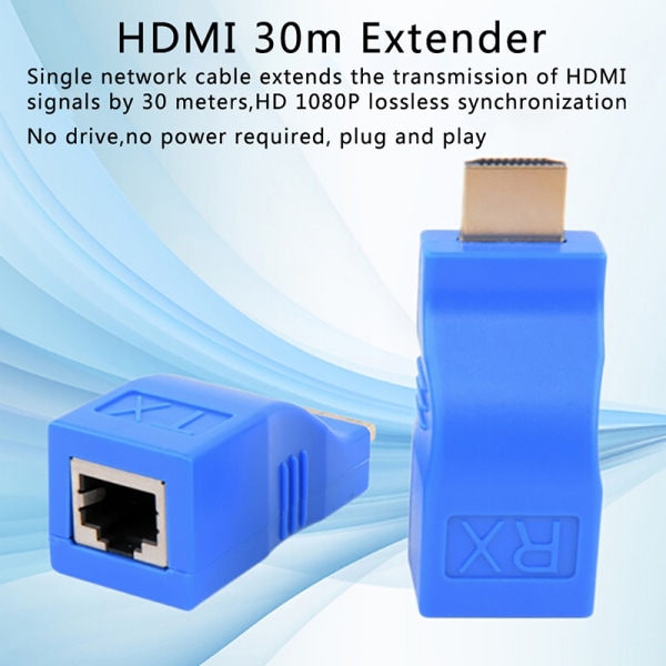 2 stk 1080P HDMI-forlenger for RJ45 Over Cat 6 Network LAN Etherne - Perfet