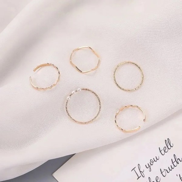 5PCS n Style Simple Pearl Finger Ring Set Öppning Justerbar R - Perfet Silver