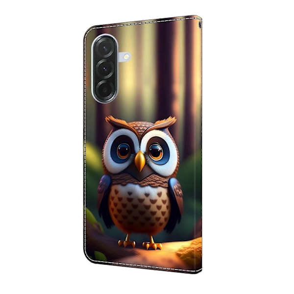 Kompatibelt med Samsung Galaxy A56 5G Läderfodral Mönstertryck Plånboksställ Flip Telefonfodral - Perfet Brown Little Owl
