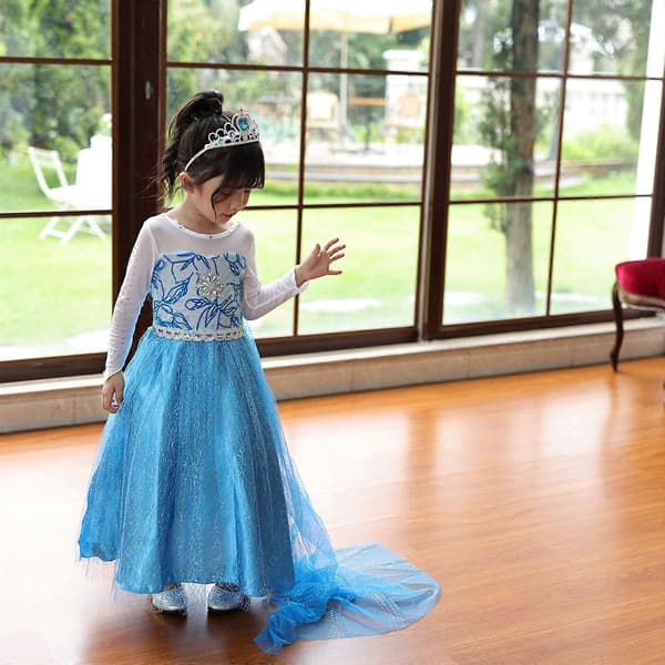 Barn Flickor Blå Klänning Kostym Prinsessklänningar Fancy Cosplay-Perfekt Aqua blue 130