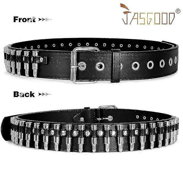 Jasgood Halloween Personoitu Musta Hip Hop Muoti Punk Luoti Vyö - Täydellinen belt 130cm(51.2Inch)