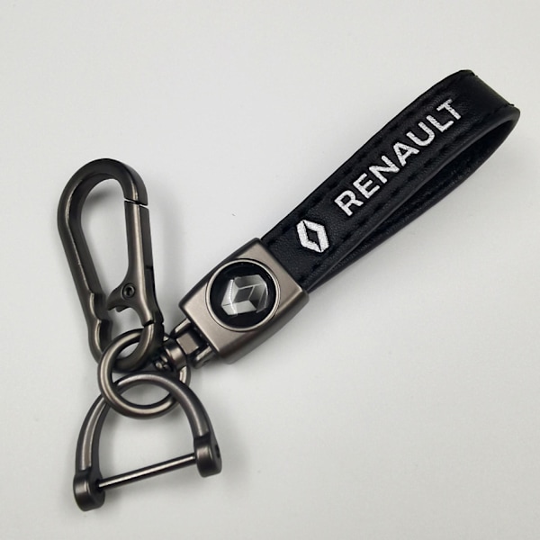 Læder Nøglering til Bil | Metal Finish | Robust Nøglering | Nøglering og Krogbeslag - Perfekt Silver Hardware Renault