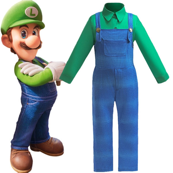 Super Mario kostym Halloween Cosplay kostym för barn Super Brothers kostym outfit - Perfet Green 90cm