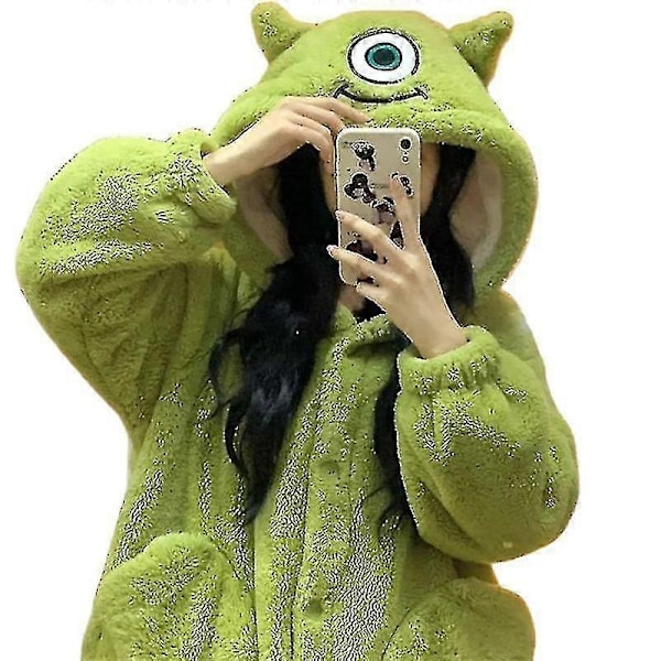 Nya Söta Mike Wazowski Hooded Coral Velvet Pyjamas Hem Pyjamas Ytterkläder Termiska Pyjamas Set-Perfet robe M