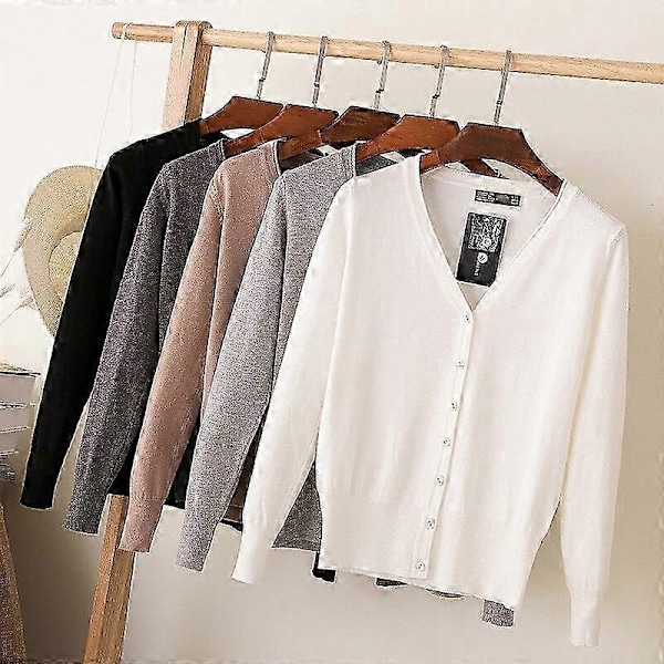 Afslappet Cardigan Sweater til Kvinder Efterår Vinter Kvinder Ensfarvet V-hals Langærmet Plus Størrelse Strikket Sweater Frakke Hæklet-Perfet Color A002 Red L