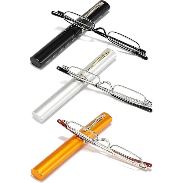 Par Ultratunna Mini Metall Läsglasögon Kompakta Lätta Portabla Läsare med Glasögonfodral-Perfet 300 Diopters