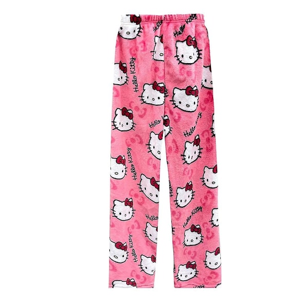 Kawaii Pyjamas for Kvinner og Jenter Tegneserie Hellokitty All Over Print Flanell Juler Anime Myke Sovepyjamas Bukser - Perfekt Pink XL