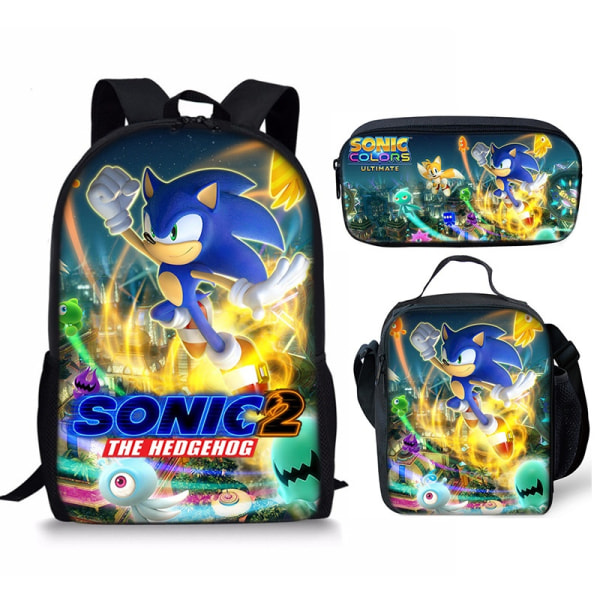 Sonic 2 skoletaske til børn Måltidstaske til børn blyantstaske tredelt sæt - Perfet Sonic backpack 1 set