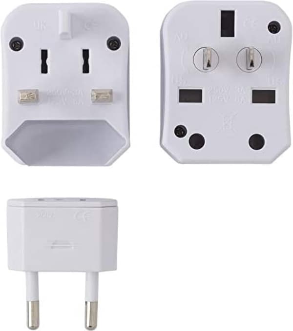 Reiseadapter - EU-standard for alle stikkontakter - Universell internasjonal strømadapter - 3-i-1-plugg - 220V (hvit)