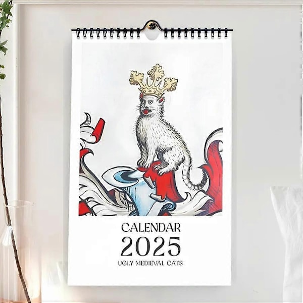 Fult medeltida kattkalender - Konstig medeltida kattväggkalender 2025 | 12 månaders ful medeltida kattkalender | Medeltida kattväggkalender - Perfekt 1pc