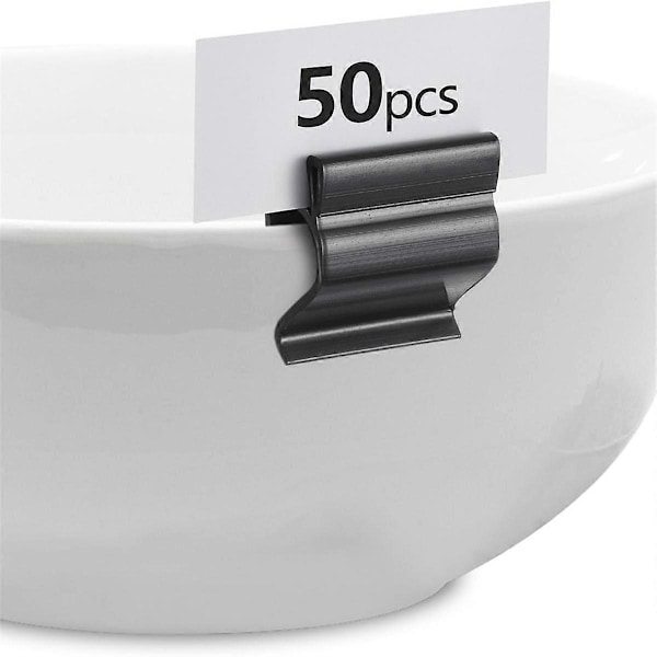 50 stk. sorte skilteclips madbakke etiket holder plastik buffet mad-perfekt