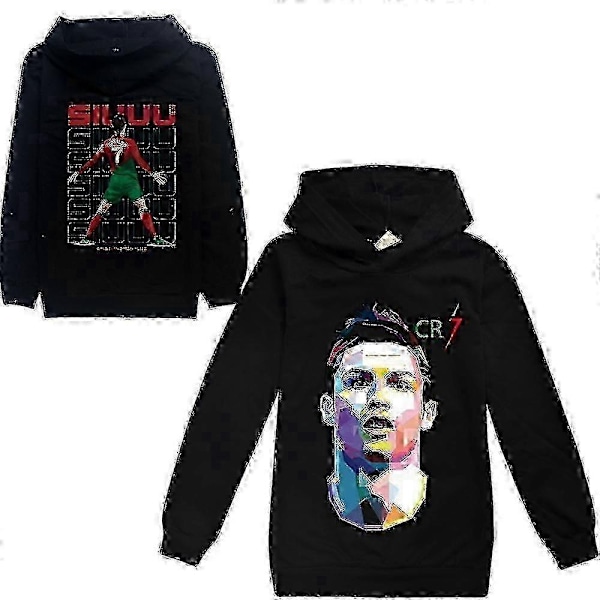 Cristiano Ronaldo Hættetrøje VM Nr. 7 Julegaver Fodboldstjerne Hættetrøje Piger Drenge Hættetrøje Pullover Toppe Børn Teenagere-Perfekt Black 13-14years