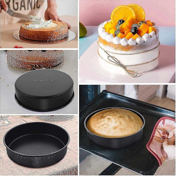 8 Tums Rund Kakform Set med 3, Rostfritt Stål Svart Non-Stick Rund Bakform - Perfekt